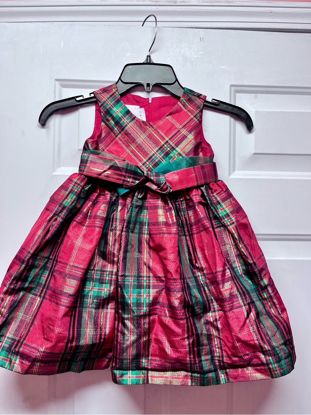 Bonnie Jean Red and Green Plaid Holiday Bow Dress